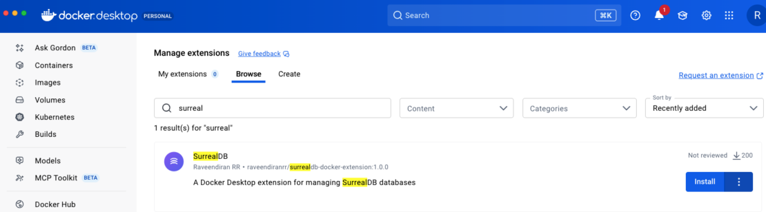 SurrealDB in Docker Desktop extensions
