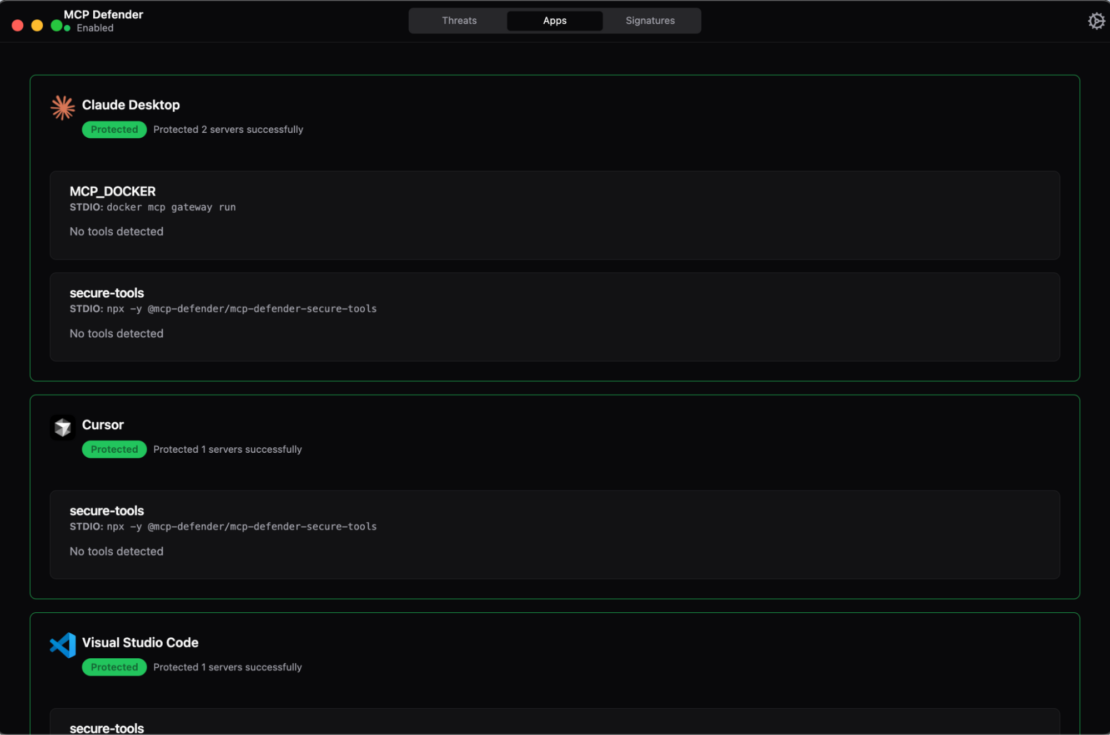 MCP Defender protects multiple AI clients simultaneously